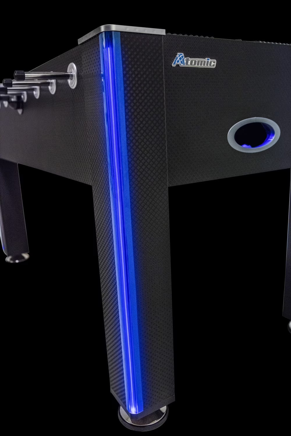 Azure LED Light up Foosball Table with Interactive Inrail LED Lighting and Cascading Effects Paired with in Game Music