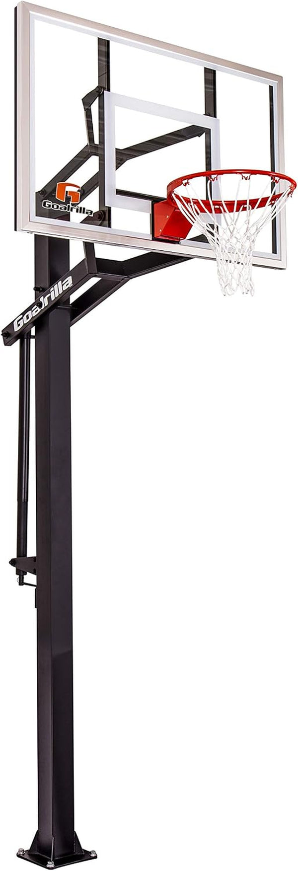 GS54 in Ground Basketball Hoop with 54" Tempered Glass Backboard and Pro-Style Breakaway Rim Bundle with Universal Pole Pad