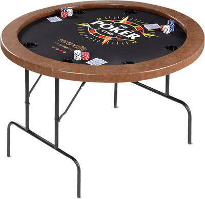 8-Player round Foldable Poker Table - Premium Casino-Grade Design, Brown Felt Surface, Water-Resistant Rail, 8 Cup Holders, Blackjack Board - Ideal for Texas Hold'Em & Family Fun (Black)