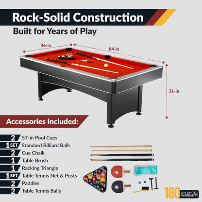 Maverick 7 Foot Pool Table with Table Tennis Top – with Accessories for Both Games – Space-Saving Ping Pong and Pool Table Combo for Families – Matte Black Finish