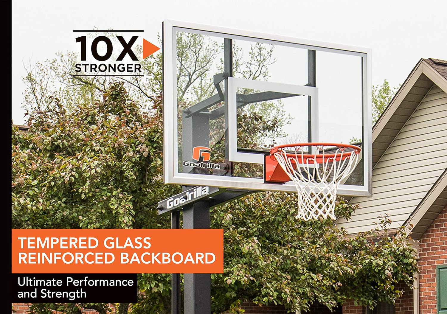GS54 in Ground Basketball Hoop with 54" Tempered Glass Backboard and Pro-Style Breakaway Rim Bundle with Universal Pole Pad