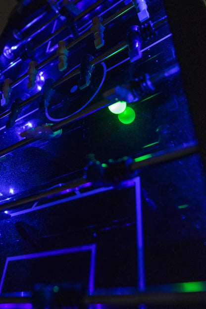 Azure LED Light up Foosball Table with Interactive Inrail LED Lighting and Cascading Effects Paired with in Game Music