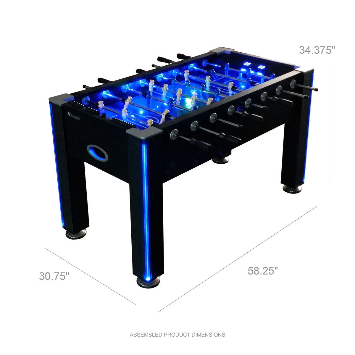 Azure LED Light up Foosball Table with Interactive Inrail LED Lighting and Cascading Effects Paired with in Game Music