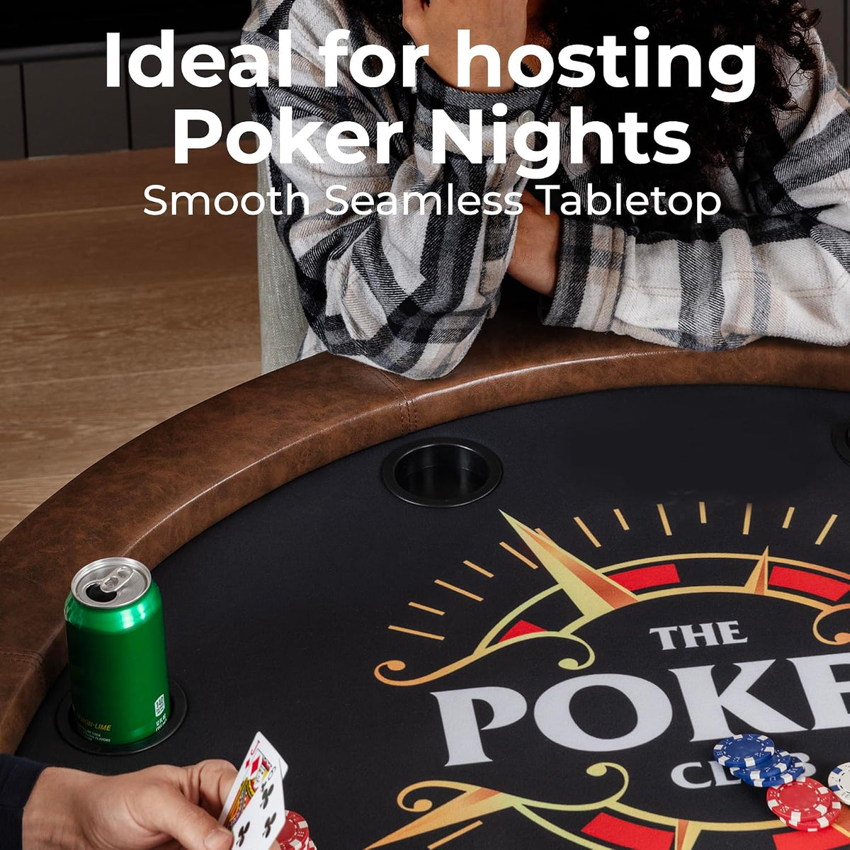 8-Player round Foldable Poker Table - Premium Casino-Grade Design, Brown Felt Surface, Water-Resistant Rail, 8 Cup Holders, Blackjack Board - Ideal for Texas Hold'Em & Family Fun (Black)