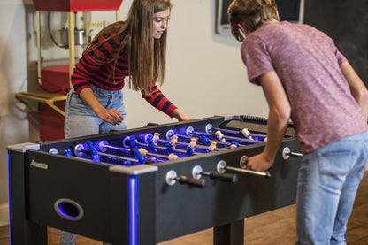 Azure LED Light up Foosball Table with Interactive Inrail LED Lighting and Cascading Effects Paired with in Game Music
