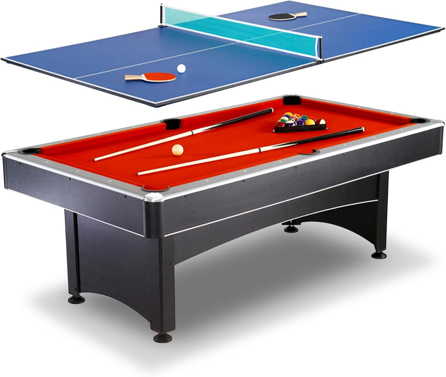 Maverick 7 Foot Pool Table with Table Tennis Top – with Accessories for Both Games – Space-Saving Ping Pong and Pool Table Combo for Families – Matte Black Finish