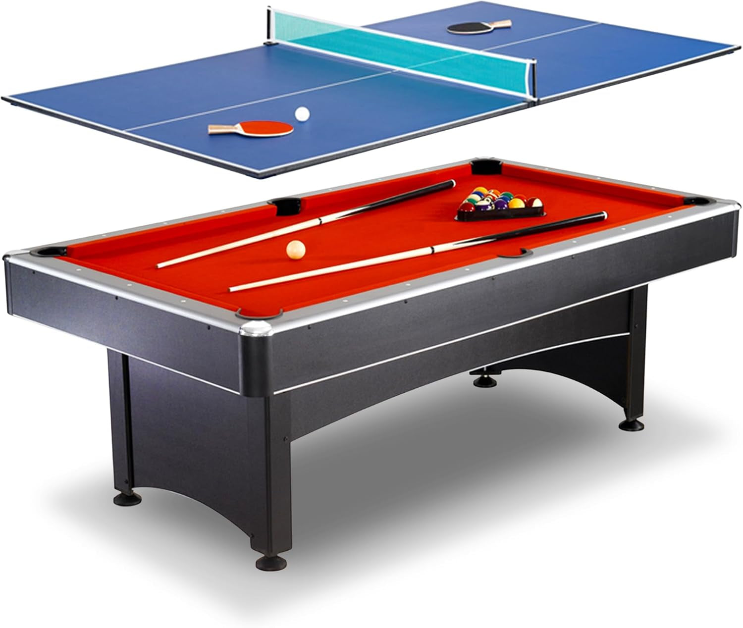 Maverick 7 Foot Pool Table with Table Tennis Top – with Accessories for Both Games – Space-Saving Ping Pong and Pool Table Combo for Families – Matte Black Finish