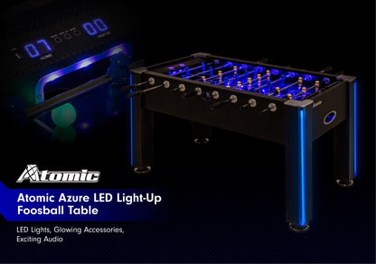 Azure LED Light up Foosball Table with Interactive Inrail LED Lighting and Cascading Effects Paired with in Game Music