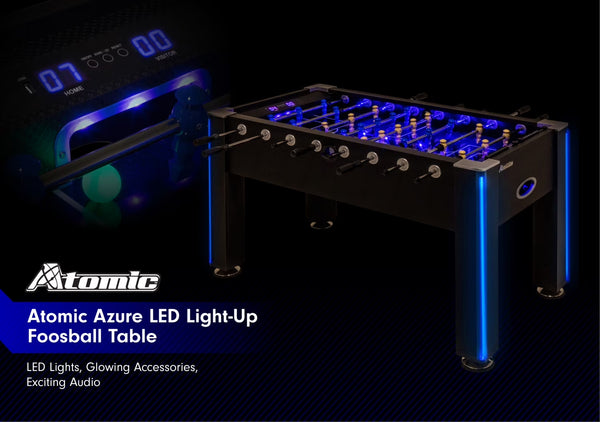 Azure LED Light up Foosball Table with Interactive Inrail LED Lighting and Cascading Effects Paired with in Game Music