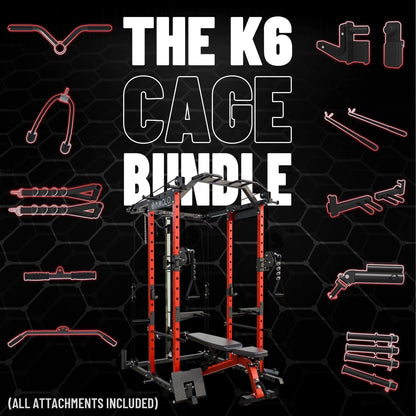 Power Rack Cage, 1500LBS Weight Cage with 1200LB Capacity Adjustable Weight Bench, 1500LB Capacity Barbell and 230LB Colorful Weight Plate Set Red