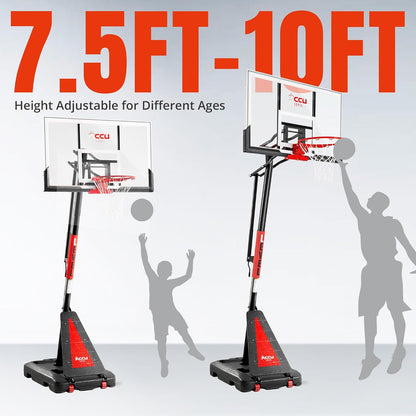 Portable Basketball Hoop 7.5-10Ft Adjustable 44”-54" Backboard