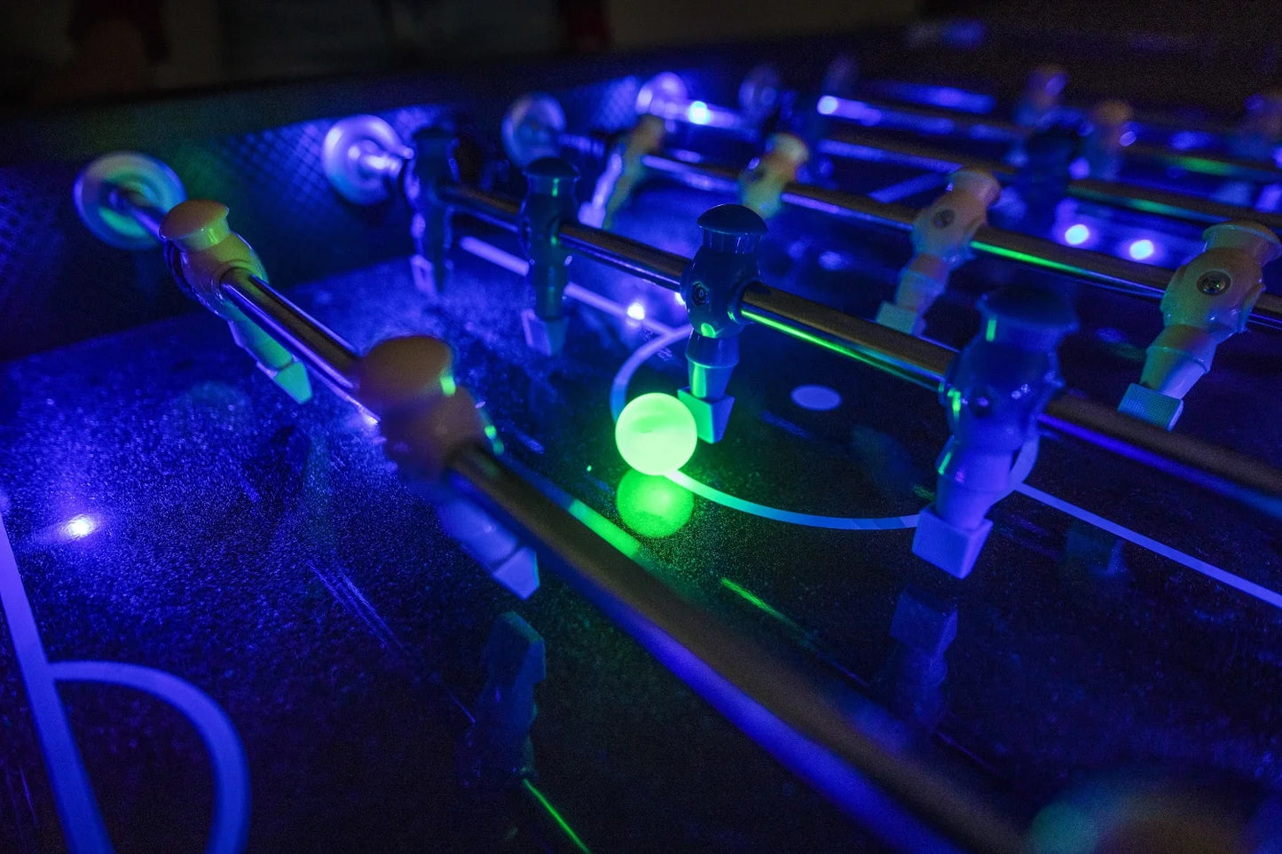 Azure LED Light up Foosball Table with Interactive Inrail LED Lighting and Cascading Effects Paired with in Game Music