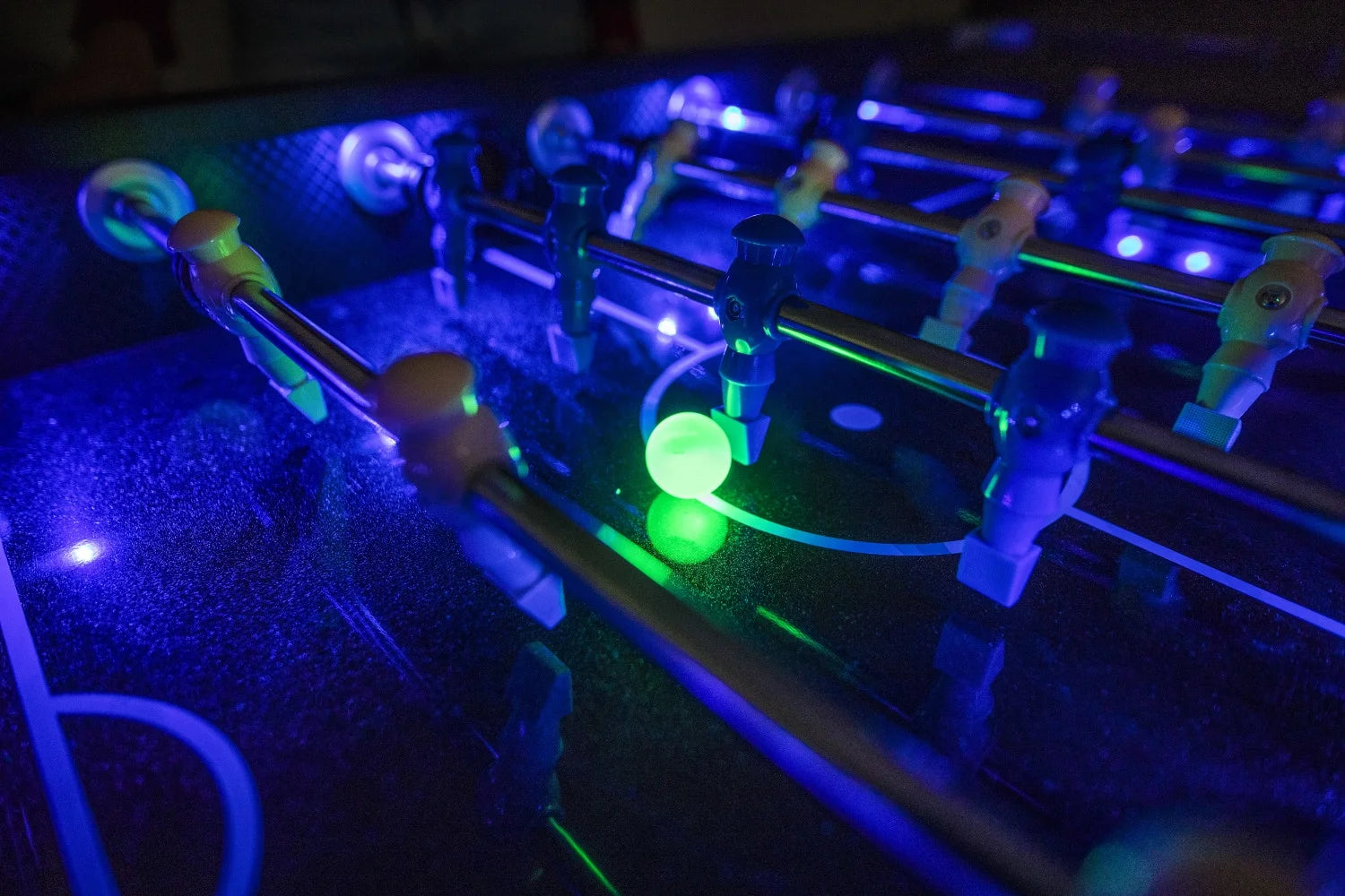 Azure LED Light up Foosball Table with Interactive Inrail LED Lighting and Cascading Effects Paired with in Game Music