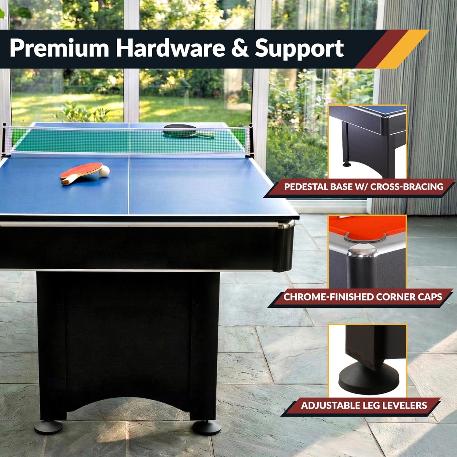 Maverick 7 Foot Pool Table with Table Tennis Top – with Accessories for Both Games – Space-Saving Ping Pong and Pool Table Combo for Families – Matte Black Finish