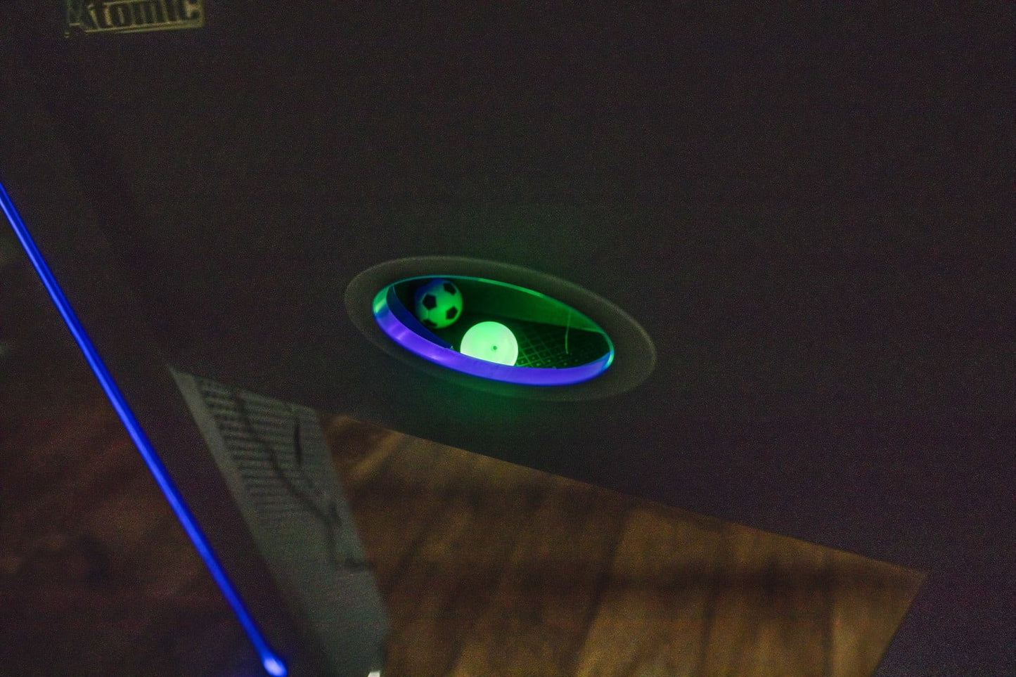 Azure LED Light up Foosball Table with Interactive Inrail LED Lighting and Cascading Effects Paired with in Game Music