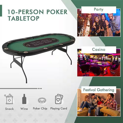 Casino Texas Holdem Foldable 10 Player Poker Table with LED Lights USB Ports in Green (1-Pack)