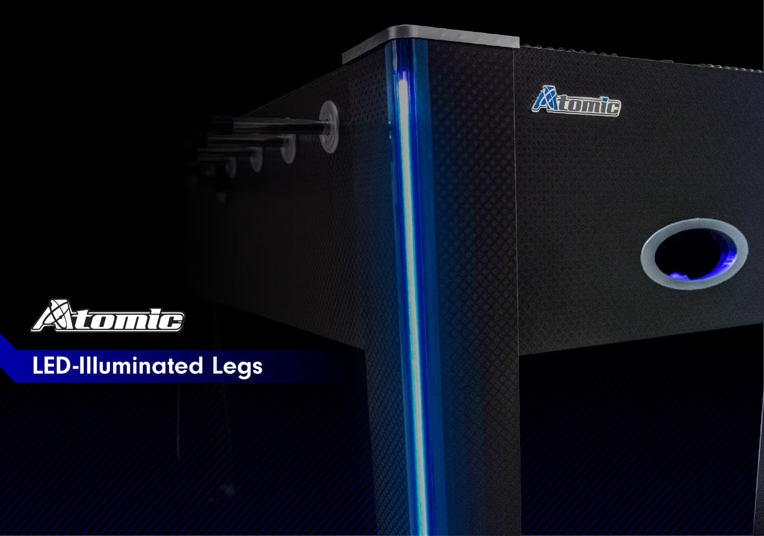 Azure LED Light up Foosball Table with Interactive Inrail LED Lighting and Cascading Effects Paired with in Game Music