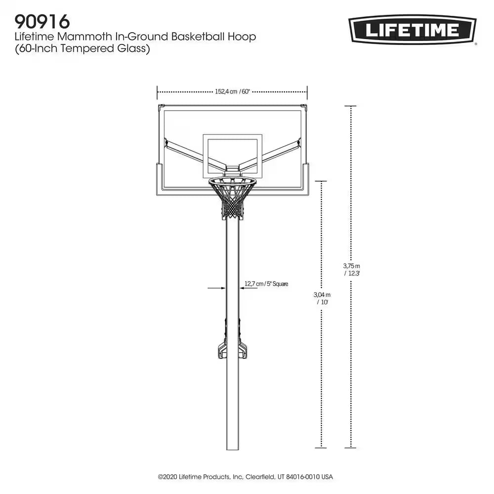 60 In. Tempered Glass Mammoth Bolt down Basketball Hoop