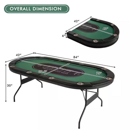 Casino Texas Holdem Foldable 10 Player Poker Table with LED Lights USB Ports in Green (1-Pack)