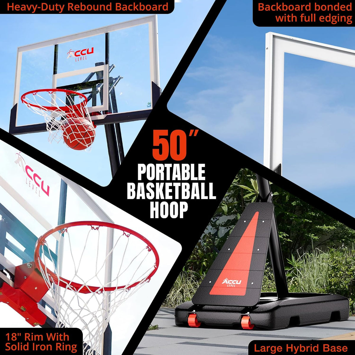 Portable Basketball Hoop 7.5-10Ft Adjustable 44”-54" Backboard