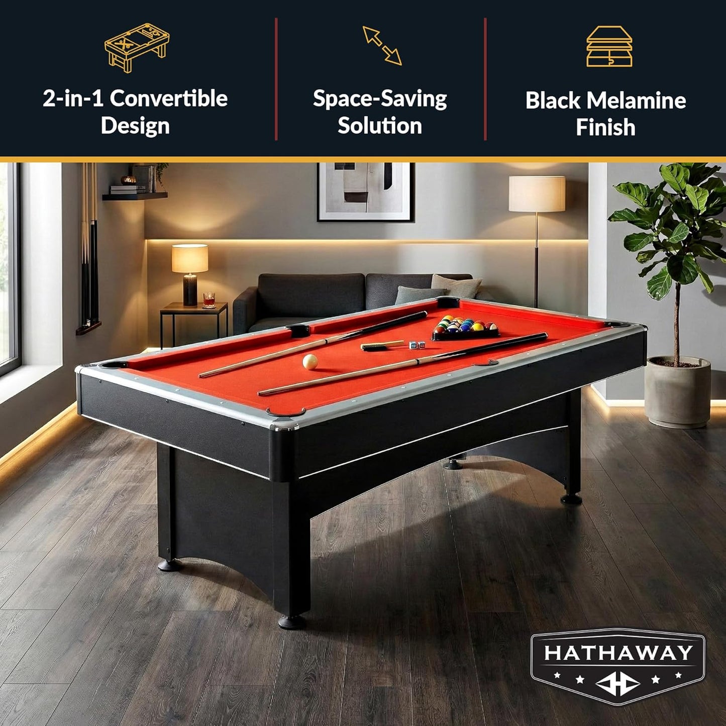 Maverick 7 Foot Pool Table with Table Tennis Top – with Accessories for Both Games – Space-Saving Ping Pong and Pool Table Combo for Families – Matte Black Finish