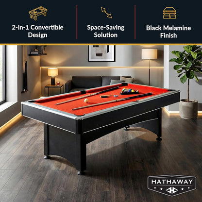 Maverick 7 Foot Pool Table with Table Tennis Top – with Accessories for Both Games – Space-Saving Ping Pong and Pool Table Combo for Families – Matte Black Finish