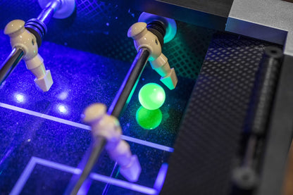 Azure LED Light up Foosball Table with Interactive Inrail LED Lighting and Cascading Effects Paired with in Game Music